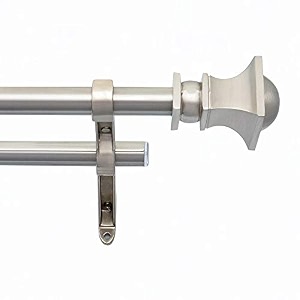 deco window 1 pc 3634-6634extendable double curtain rod with brackets for doorampwindows adjustable length heavy duty iron dual telescopic drapery pole with half round finials19mm diametersatin silver