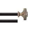 Deco Window 1 Pc 36"-66" Extendable Double Curtain Rod With Brackets For Door &amp; Windows Adjustable Iron Drapery Pole With Square Finials (19Mm Diameter, Antique Brass), Black