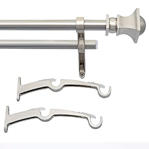 deco window 1 pc 5234-14434 extendable double curtain rod with brackets for doorampwindows adjustable length heavy duty irontelescopic drapery pole with half round finials19mm diametersatin silver
