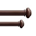 Deco Window 2 Pcs 52”-144” Extendable Double Curtain Rod with Brackets for Door &amp; Windows Adjustable Length Heavy Duty Iron Dual Telescopic Drapery Pole with Endcap Disc Finials (25mm Diameter, Brown)
