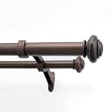 Deco Window 2 Pcs 36”-66” Extendable Double Curtain Rod with Brackets for Door &amp; Windows Adjustable Length Heavy Duty Iron Dual Telescopic Drapery Pole with Endcap Disc Finials (25mm Diameter, Brown)