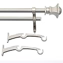 Deco Window 2 Pcs 52”-144” Extendable Double Curtain Rod with Brackets for Door &amp; Windows Adjustable Length Heavy Duty Iron Dual Telescopic Drapery Pole with Half Round Finials (19mm Diameter, Satin Silver)