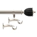Deco Window 36”-66” Extendable Curtain Rod with Brackets for Door &amp; Windows Adjustable Length Dual Telescopic Drapery Pole with Redded Trophy Finials (25mm Diameter, Satin Silver)