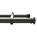 Deco Window 36"-66" Extendable Curtain Rod With Brackets For Door&amp;Window Adjustable Length Heavy Duty Iron Dual Telescopic Drapery Pole With Endcap Tapper Finials(25Mm Diameter,Charcoal),Black