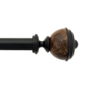 deco window 52-144 extendable curtain rod with brackets for door amp windows adjustable length dual telescopic drapery pole with stacked round wood finials 25mm diameter black