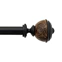 Deco Window 52”-144” Extendable Curtain Rod with Brackets for Door &amp; Windows Adjustable Length Dual Telescopic Drapery Pole with Stacked Round Wood Finials (25mm Diameter, Black)