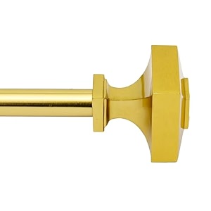 deco window adjustable curtain rod for windows 18 to 44 inch pack of 1 extendable heavy duty 34 inch iron drapery pole with stacked square finials curtain rods gold