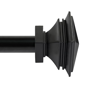 deco window 4434-12034 adjustable rustproof curtain rod for doors amp windows with brackets extendable iron metal pipe holder with staked square finials black25mm diameter