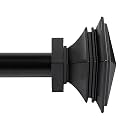 Deco Window 18"-44" Adjustable Rustproof Curtain Rod for Doors &amp; Windows with Brackets, Extendable Iron Metal Pipe Holder with Staked Square Finials (Black,25MM Diameter)