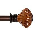 Deco Window 18"-44" Adjustable Rustproof Curtain Rod for Doors &amp; Windows with Brackets, Extendable Iron Metal Pipe Holder with Glass Mushroom Finials (Brown,19MM Diameter)