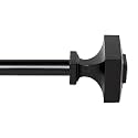 Deco Window 18"-44" Adjustable Rustproof Curtain Rod for Doors &amp; Windows with Brackets, Extendable Iron Metal Pipe Holder with Square Finials (Black,19MM Diameter)