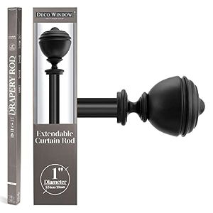 deco window metal 36 to 66 inches adjustable black curtain rod for windows amp doors 1 inch single drapery pole with decorative oval urn finials