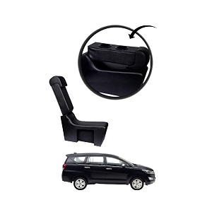 decode wooden car center armrest console cum external seat for innova crysta black with 2 cupbottle holders no-drill design
