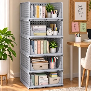 decology clothes organizer for wardrobe cupboard organizer for clothes foldable and stackable closet organizer drawer organizer for clothes multi purpose plastic shirts tops 5pcs-large grey