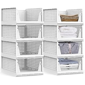 decology clothes organizer for wardrobe cupboard organizer for clothes foldable and stackable closet organizer drawer organizer for clothes multi purpose plastic shirts tops 6pc-large white
