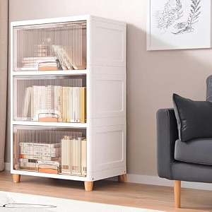 decology plastic rackskitchen cupboardcupboard rackstackable basketwardrobe for clothesmultipurpose organizercloset for bedroomliving roomlaundrybookshelf 3pcscuboard rack -transparent