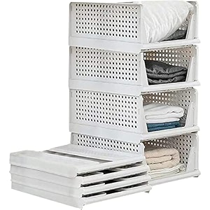 decology clothes organizer for wardrobe cupboard organizer for clothes foldable and stackable closet organizer drawer organizer for clothes 4pcs-large white
