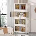 DecoLogy Clothes Organizer for Wardrobe Cupboard Organizer for Clothes Foldable and Stackable Closet Organizer Drawer Organizer for Clothes (4PCS, Cuboard Rack -(Transparent Single Door))
