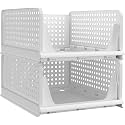 DecoLogy Clothes Organizer for Wardrobe Cupboard Organizer for Clothes Foldable and Stackable Closet Organizer Drawer Organizer for Clothes Multi Purpose Plastic Shirts Tops (1PCS-Large, White)
