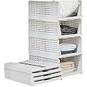 DecoLogy Clothes Organizer for Wardrobe Cupboard Organizer for Clothes Foldable and Stackable Closet Organizer Drawer Organizer for Clothes (4PCS-Large, White)