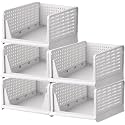 DecoLogy Clothes Organizer for Wardrobe Cupboard Organizer for Clothes Foldable and Stackable Closet Organizer Drawer Organizer for Clothes Multi Purpose Plastic Shirts Tops (5PC-Large, White)