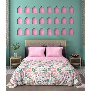 decomizer super soft glace cotton king size ac comforterblanketduvet for double bed with 1 flat bedsheet and 2 large pillow covers - 4 piece comforter set - pink flower