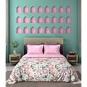 DECOMIZER Super Soft Glace Cotton King Size AC Comforter/Blanket/Duvet for Double Bed with 1 Flat Bedsheet and 2 Large Pillow Covers - 4 Piece Comforter Set - Pink Flower
