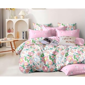 decomizer xxl microfiber soft cotton super king size bedsheet for double bed king size 108 inches x 108 inches 9 feet 275 x 275 cm with 2 large size pillow covers - whitepinkflowers