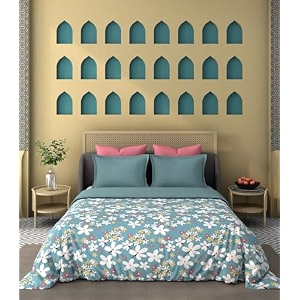 decomizer xxl microfiber soft cotton super king size bedsheet for double bed king size 108 inches x 108 inches 9 feet 275 x 275 cm with 2 large size pillow covers - bluewhiteflower