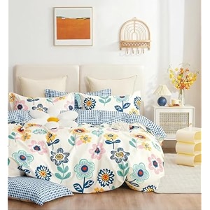 decomizer xxl microfiber soft cotton super king size bedsheet for double bed king size 108 inches x 108 inches 9 feet 275 x 275 cm with 2 large size pillow covers - blue sunflower