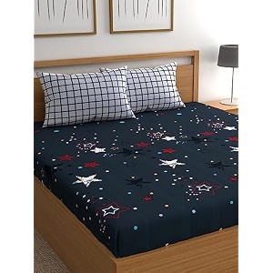 decomizer xxl microfiber soft cotton super king size bedsheet for double bed king size 108 inches x 108 inches 9 feet 275 x 275 cm with 2 large size pillow covers - aqua bush