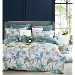 decomizer xxl microfiber soft cotton super king size bedsheet for double bed king size 108 inches x 108 inches 9 feet 275 x 275 cm with 2 large size pillow covers - aqua bush