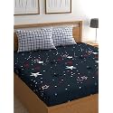 DECOMIZER XXL Microfiber Soft Cotton Super King Size Bedsheet for Double Bed, King Size 108 Inches X 108 Inches, 9 Feet, 275 X 275 cm with 2 Large Size Pillow Covers - Aqua Bush