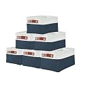 DECOMOMO Small Storage Basket, Closet Storage Bins, Baskets for Organizing Shelves (Navy Blue &amp; White, Small - 6 Pack)