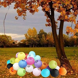 round chinese japanese paper lantern hanging paper lanterns metal frame for home lamps party event decoration outdoorindoor paper lanterns set of 5 12 inch blue