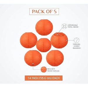 round chinese japanese paper lantern hanging paper lanterns metal frame for home lamps party event decoration outdoorindoor paper lanterns set of 5 14 inch orange