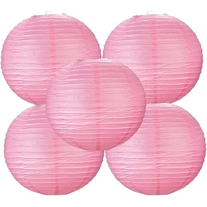 round chinese japanese paper lantern hanging paper lanterns metal frame for home lamps party event decoration outdoorindoor paper lanterns set of 5 14 inch pink