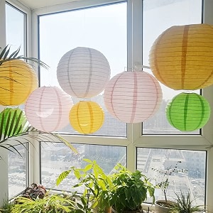 round chinese japanese paper lantern hanging paper lanterns metal frame for home lamps party event decoration outdoorindoor paper lanterns set of 5 10 inch yellow