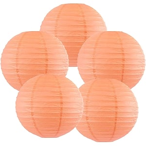 round chinese japanese paper lantern hanging paper lanterns metal frame for home lamps party event decoration outdoorindoor paper lanterns set of 5 10 inch peach