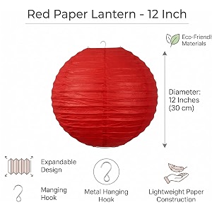12 inch red paper lanterns pack of 5  round hanging chinese paper lanterns with metal frame foldable decorative lanterns for wedding birthday party chinese new year home amp event decoration
