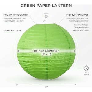 green 10 inch paper lanterns pack of 5  chinese japanese round hanging paper lamps  reusable decorative lanterns for wedding birthday baby shower home garden amp festival decorations