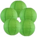 Round Chinese Japanese Paper Lantern Hanging Paper Lanterns Metal Frame for Home Lamps, Party, Event Decoration Outdoor/Indoor Paper Lanterns (Set of 5) (14 Inch, Dark Green)