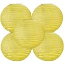 Round Chinese Japanese Paper Lantern Hanging Paper Lanterns Metal Frame for Home Lamps, Party, Event Decoration Outdoor/Indoor Paper Lanterns (Set of 5) (14 Inch, Yellow)