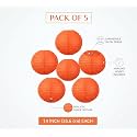 Round Chinese Japanese Paper Lantern Hanging Paper Lanterns Metal Frame for Home Lamps, Party, Event Decoration Outdoor/Indoor Paper Lanterns (Set of 5) (14 Inch, Orange)