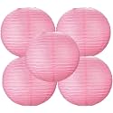 Round Chinese Japanese Paper Lantern Hanging Paper Lanterns Metal Frame for Home Lamps, Party, Event Decoration Outdoor/Indoor Paper Lanterns (Set of 5) (14 Inch, Pink)