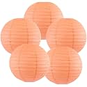 Round Chinese Japanese Paper Lantern Hanging Paper Lanterns Metal Frame for Home Lamps, Party, Event Decoration Outdoor/Indoor Paper Lanterns (Set of 5) (10 Inch, Peach)