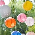 Round Chinese Japanese Paper Lantern Hanging Paper Lanterns Metal Frame for Home Lamps, Party, Event Decoration Outdoor/Indoor Paper Lanterns (Set of 5) (14 Inch, Blue)