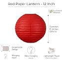 12 Inch Red Paper Lanterns Pack of 5 – Round Hanging Chinese Paper Lanterns with Metal Frame, Foldable Decorative Lanterns for Wedding, Birthday Party, Chinese New Year, Home &amp; Event Decoration