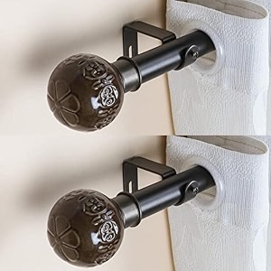 the decor mart 2 pack 2834-4834 adjustable curtain rod for door amp windows with brackets set curtains hanging extendable iron metal pipe holder with floral emboss ceramic finial black 07534 diameter