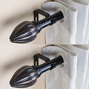 the decor mart 2 pack 2834-4834 adjustable curtain rod for door amp windows with brackets set curtains hanging extendable iron metal pipe holder with rustic metal finial black 07534 diameter